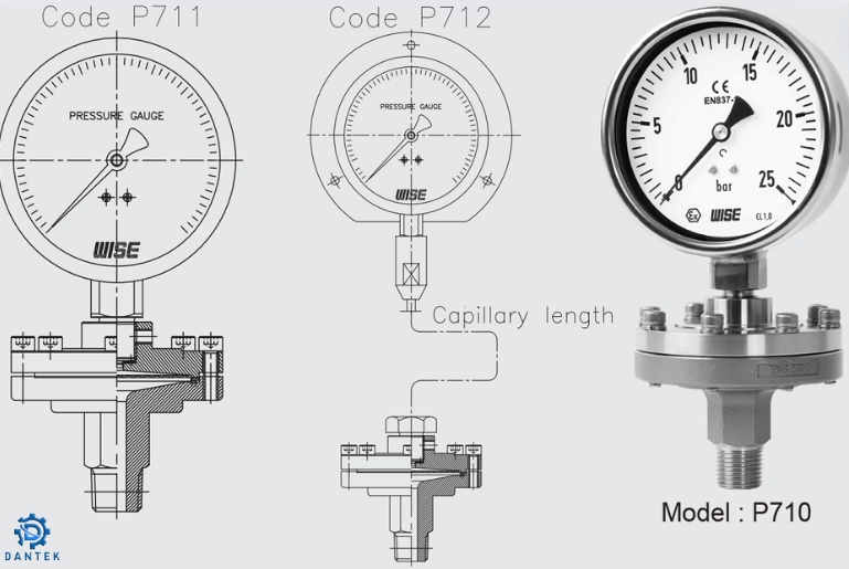 Đồng hồ áp suất màng Wise P730